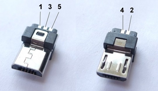 Micro-USB pin-out, via http://neverstopbuilding.com/wiring-micro-usb-pinout
